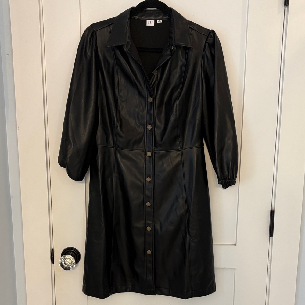 Gap Black Leather Button-Up Jacket - image 1